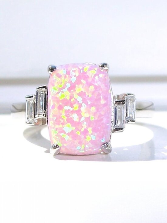 Jewelry - 925 STERLING SILVER Lab Created Pink Fire Opal Cubic Zirconia Ring